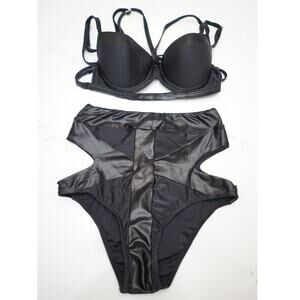 Mos Swim - Strappy Bikini with High-Waist Bottoms & Cut Outs in Black / Size S